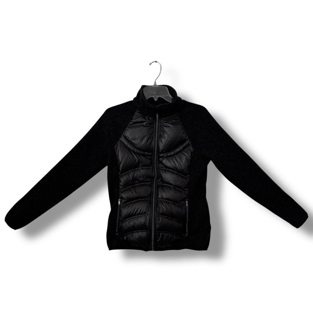 London Fog Women’s Black Puffer Jacket Knit Sleeve Down Coat Size Small